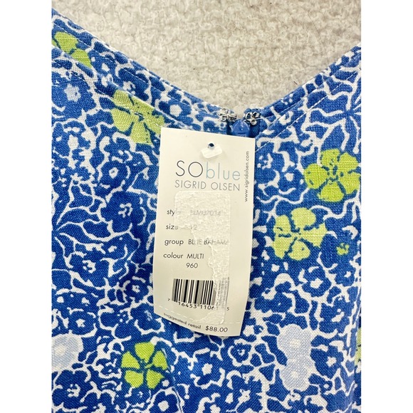 So Blue Sigrid Olsen Sleeveless Dress Women's Blue Multi Floral Size 12 - Picture 3 of 12